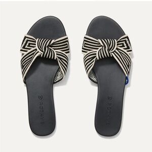 Rothy's The Hemp Knot Sandal Slides in Black & Taupe Stripes Sz 7 Vacation Rare